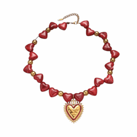 Rode kralen ketting met hartjes