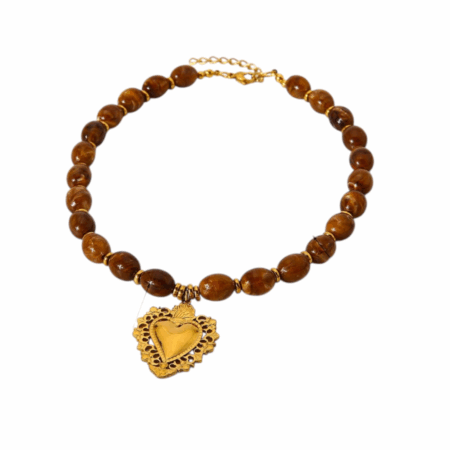 Bruine kralen ketting met hart