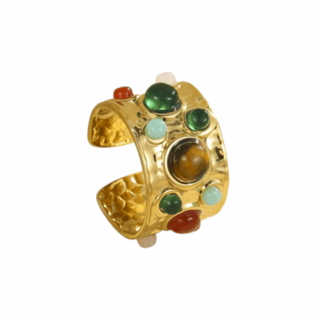 Goudkleurige statement ring, met steentjes, stainless steel