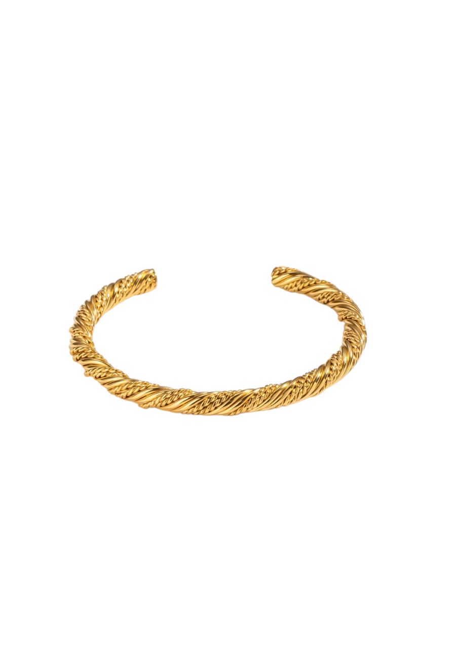 Goudkleurige open bangle armband, stainless steel