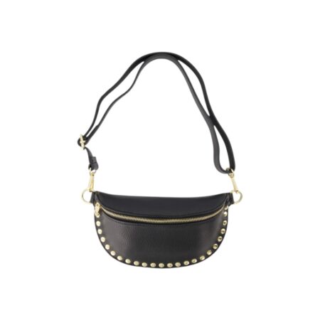 Zwarte leren crossbody bag met studs