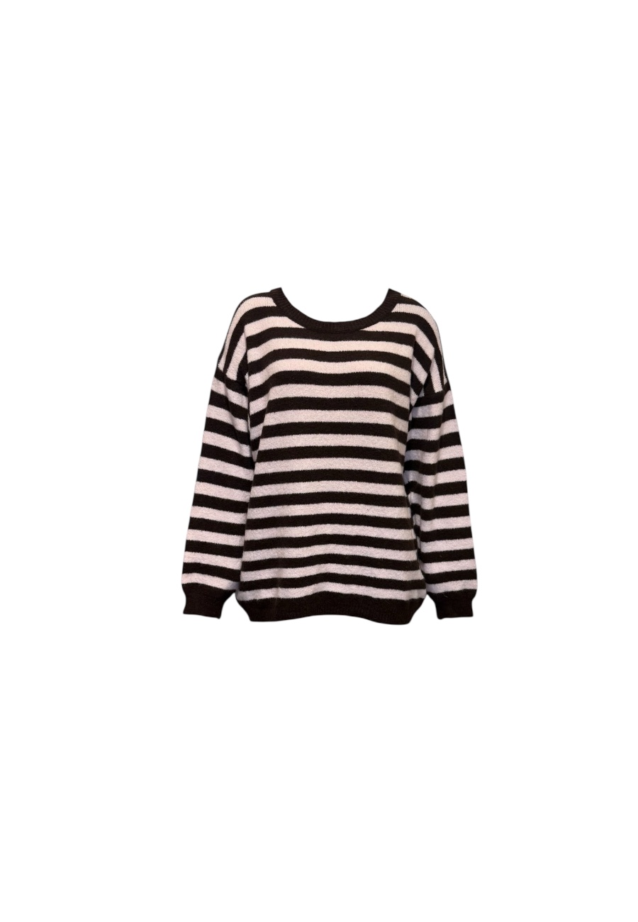 Oversized streep trui bruin/roze