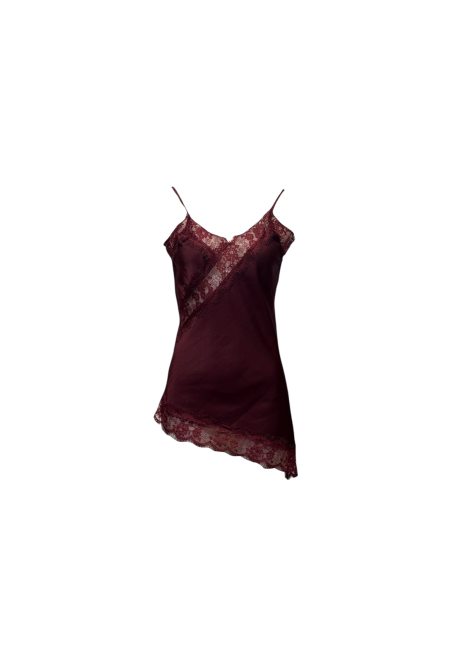 Asymmetrische top met kant Bordeaux