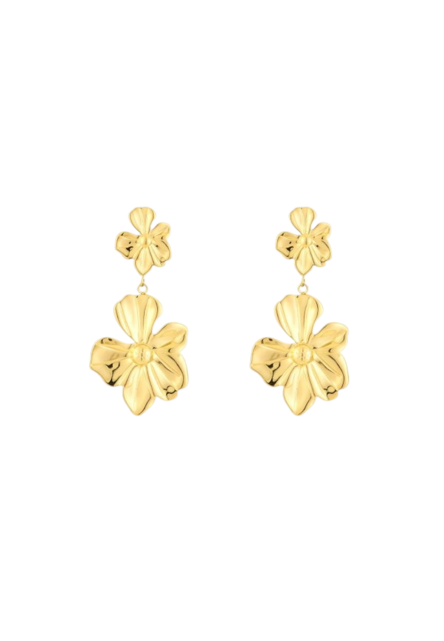 Goudkleurige oorbellen met bloemen