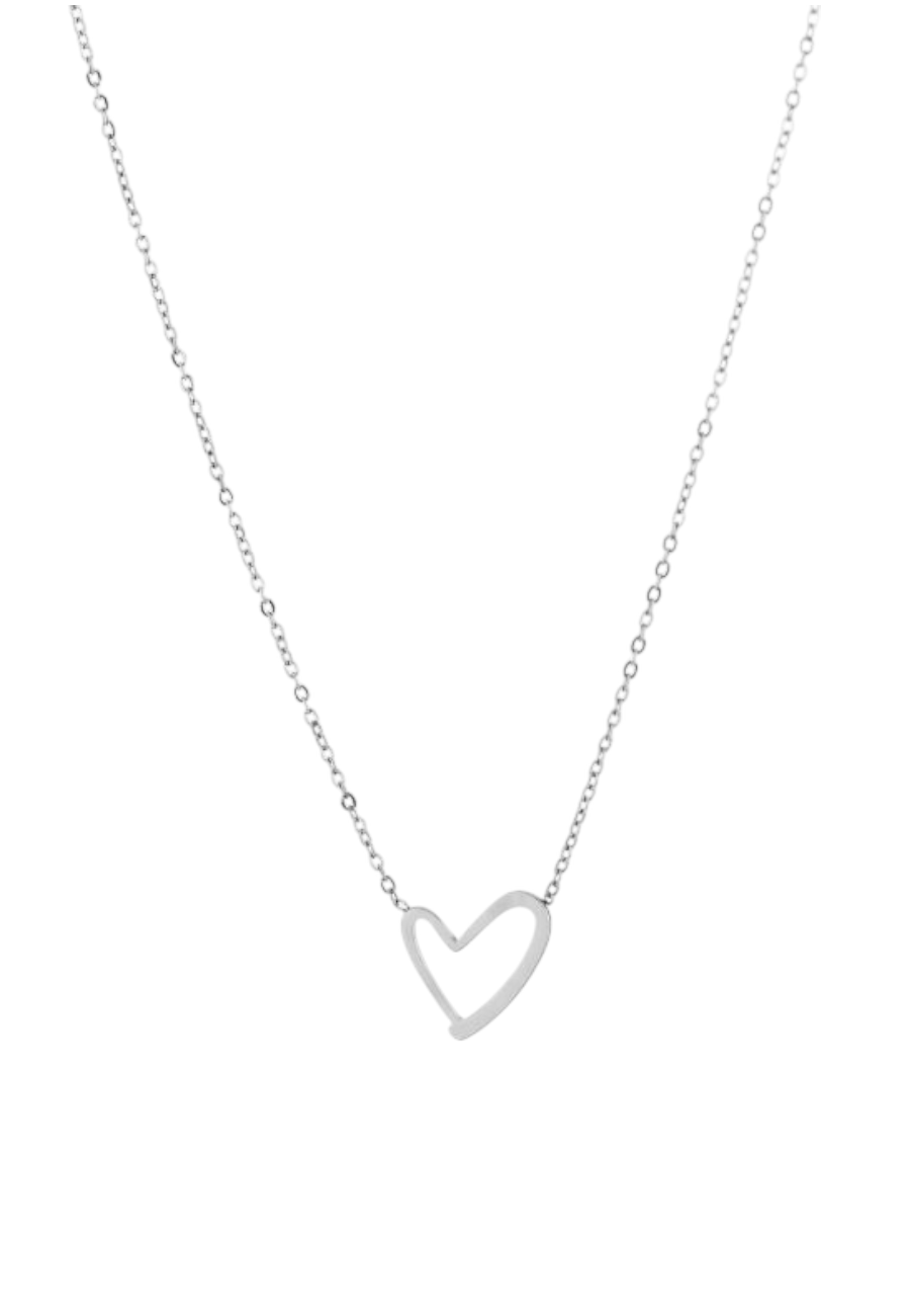 Zilverkleurige ketting met hartje , stainless steel