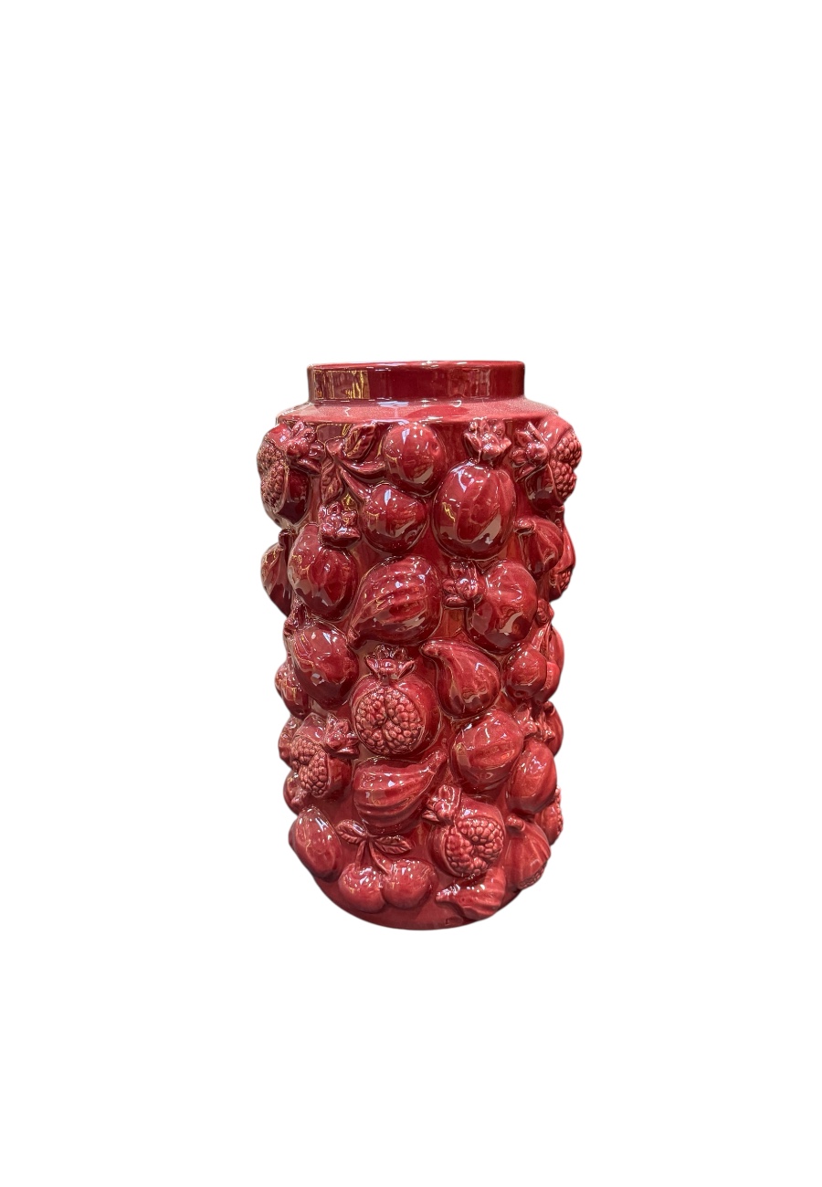 Rode aardewerk vaas met vruchten