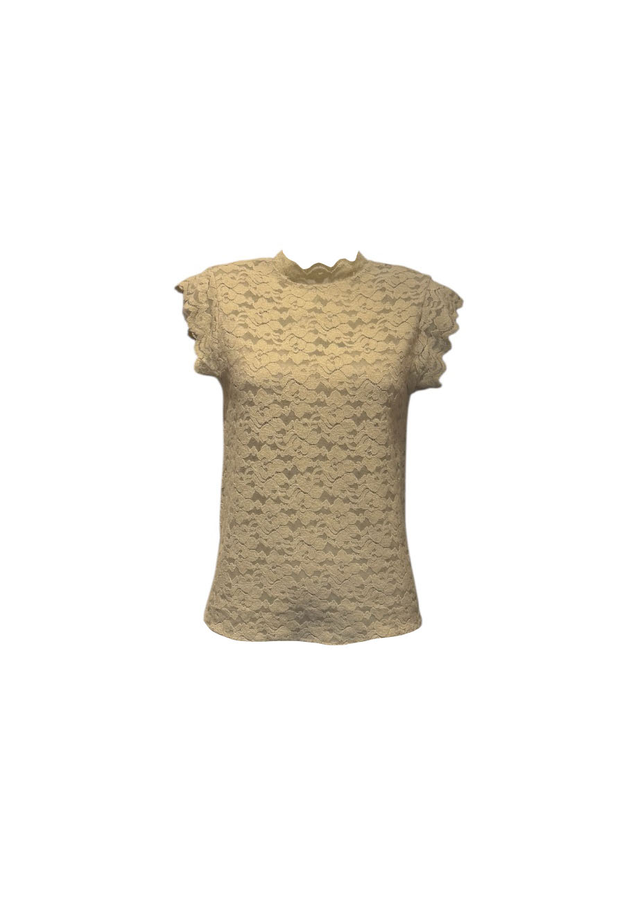 beige mouwloze kanten top