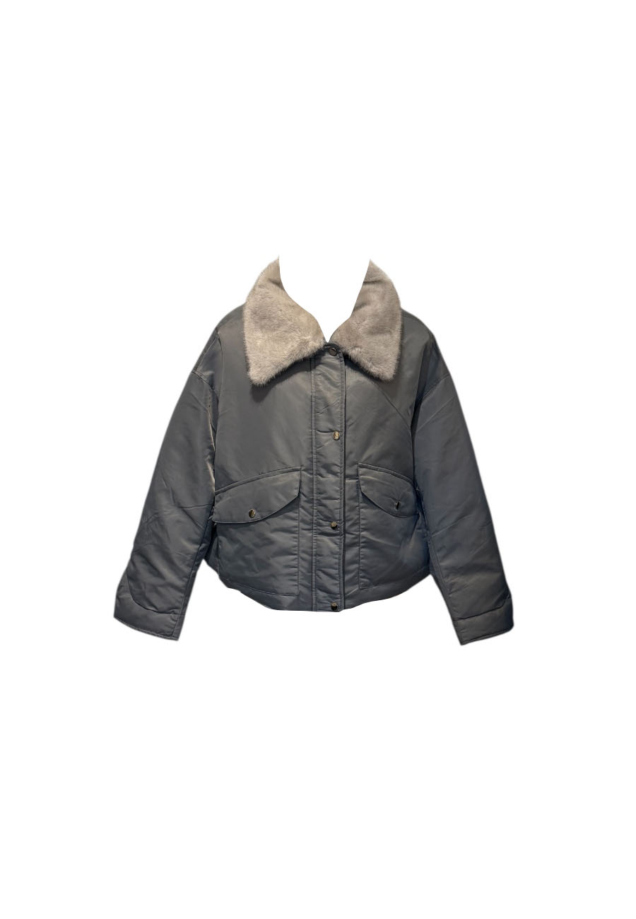 Grijs bomber jack met fake fur kraag