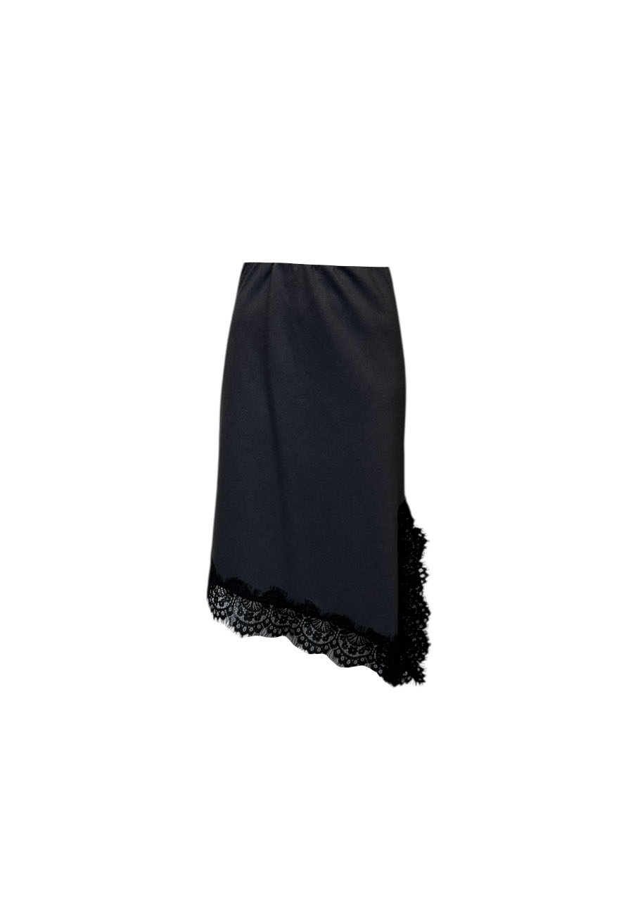 Antraciet grijze flanellen rok met kant