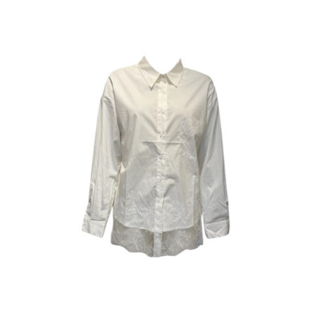 Witte poplin blouse met kant accent aan de onderkant