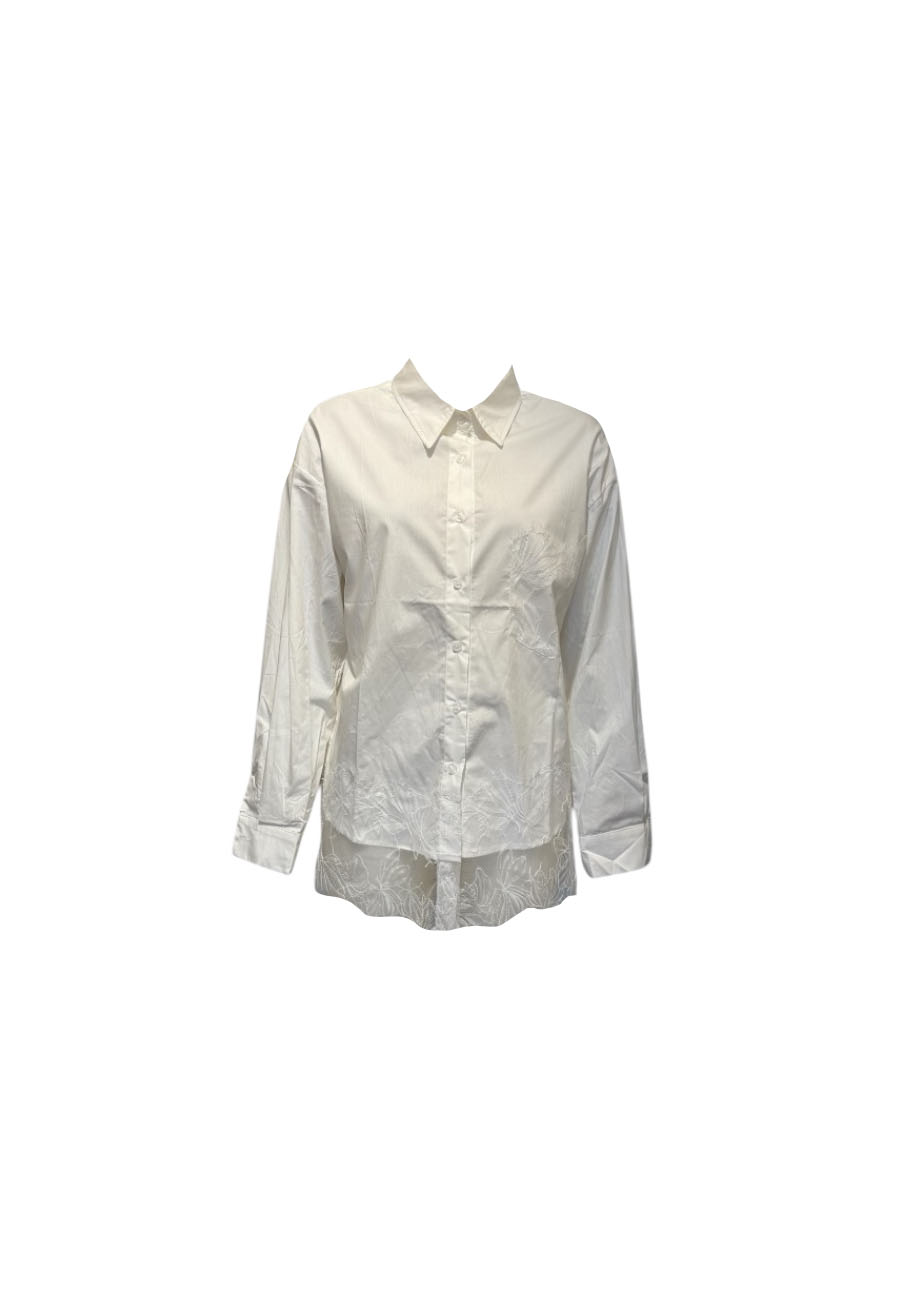 Witte poplin blouse met kant accent aan de onderkant