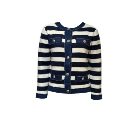 Blauw/ecru vestje met jeans accent