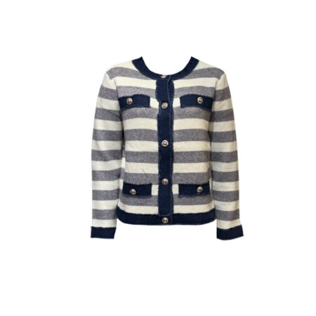 Grijs/ecru vestje met jeans accenten