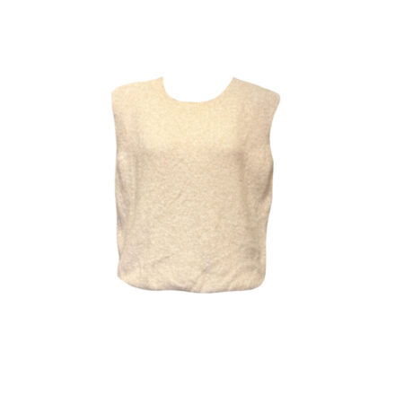 Ecru mouwloos gebreid truitje met open achterkant