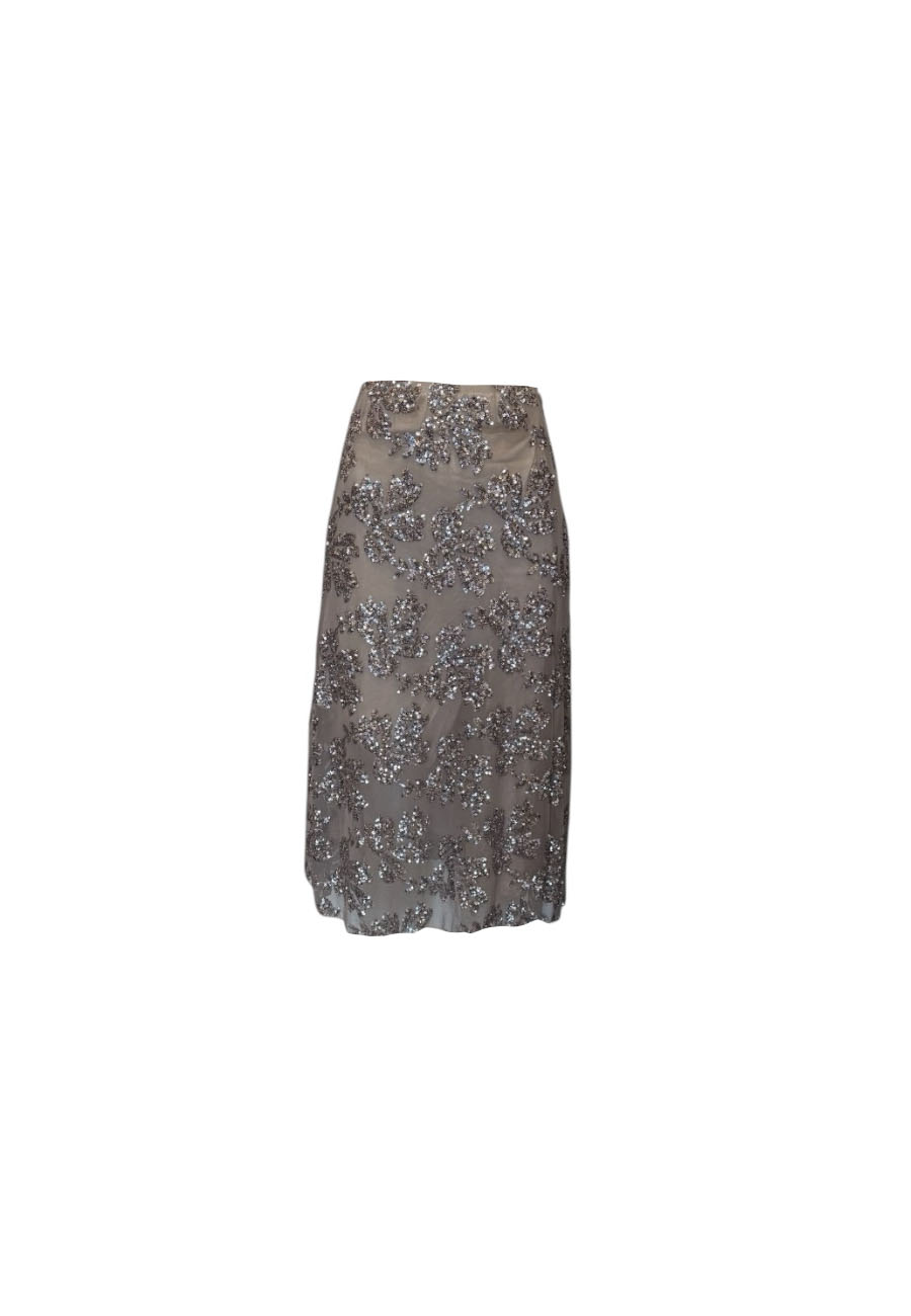 Taupe rok met pailletten motief