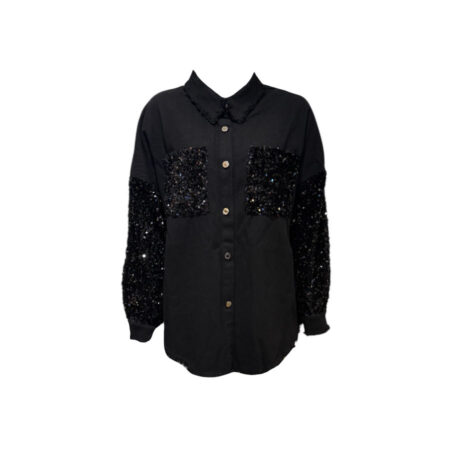 Zwarte stoere jeansblouse met palletten