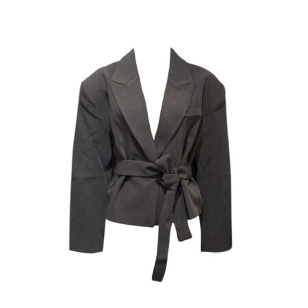 Grijze korte blazer met strik ceintuur