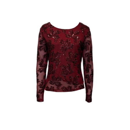 Bordeaux gaas top met pailletten