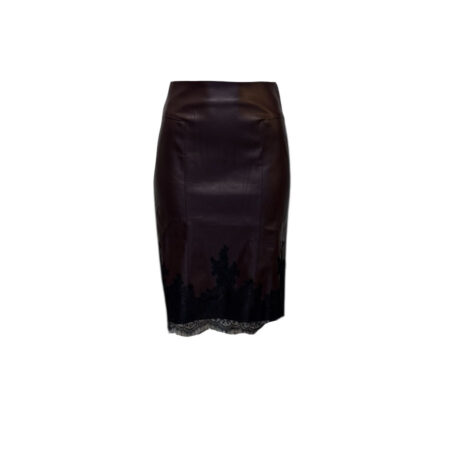 Bordeaux leerlook rok met kant