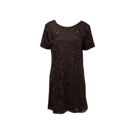 Bruin gevoerd gaas jurkje met pailletten