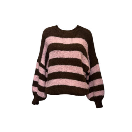 Bruin/roze oversized streep trui