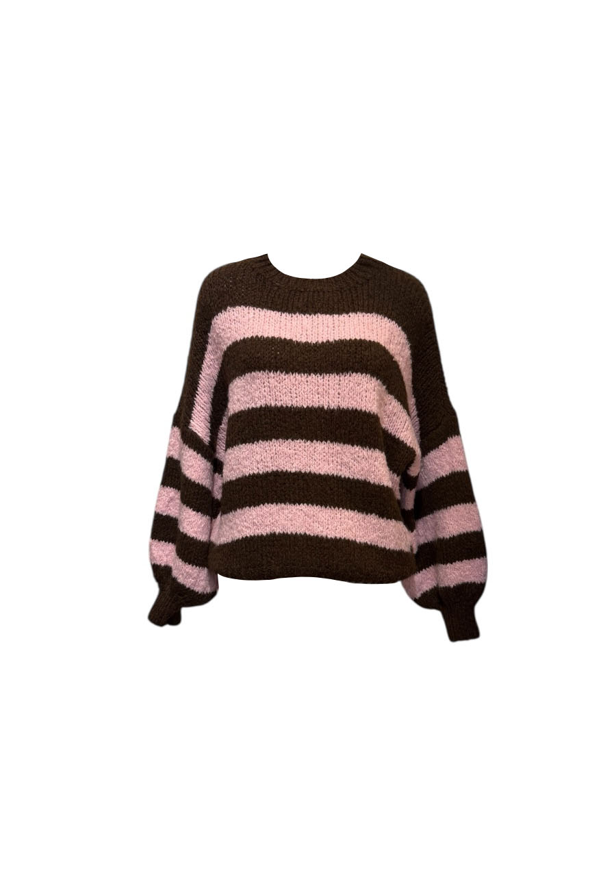 Bruin/roze oversized streep trui