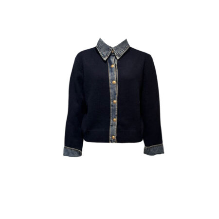 Donkerblauw vest/jasje met jeans accent