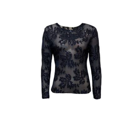 Donkerblauwe gaas top met pailletten