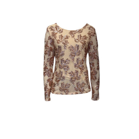 Zachte peachkleurige gaas top met pailletten