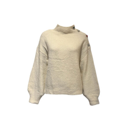 Ecru trui met hoge hals en gekleurde knopen
