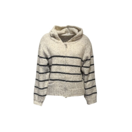 Ecru/grijs gestreept vest met capuchon