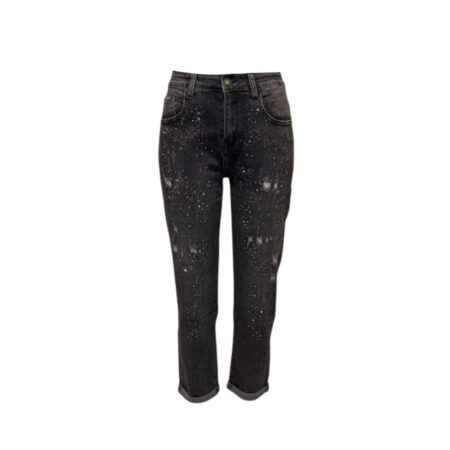 Grijze destroyed full stretch mom fit jeans met glitters