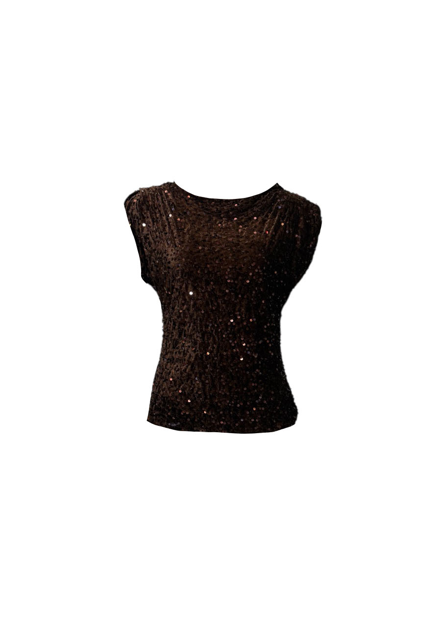 Mouwloze bruine pailletten top