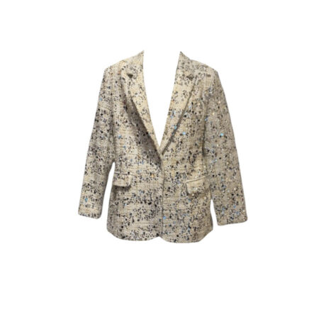 Off white tweed blazer met zilveren pailletten