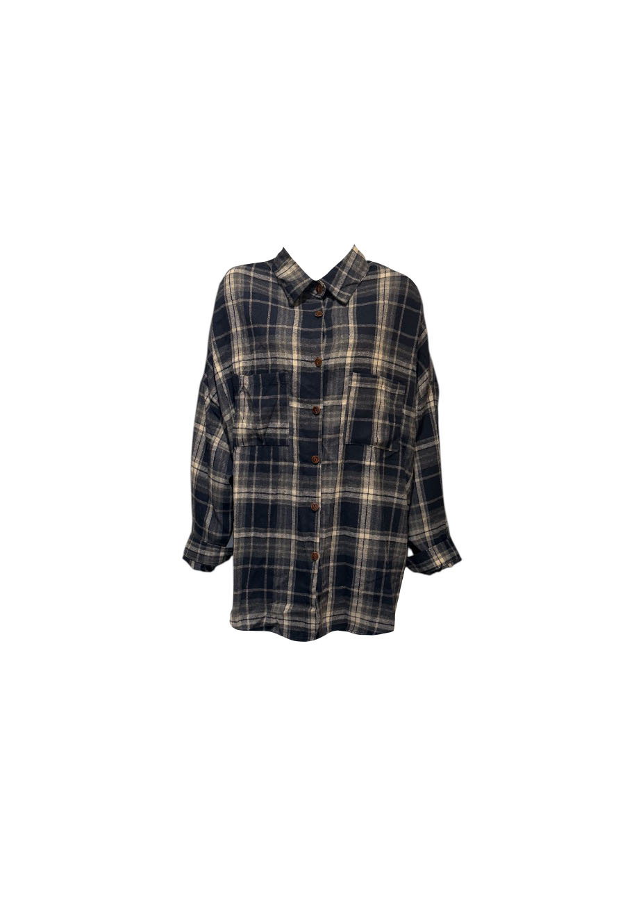 Blauw geruite oversized blouse