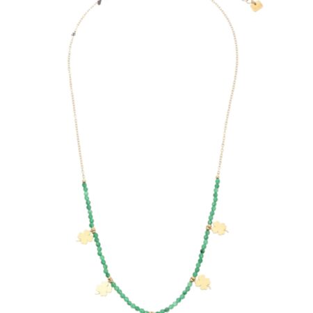Goudkleurig kettinkje met kraaltjes  en klavertjes vier