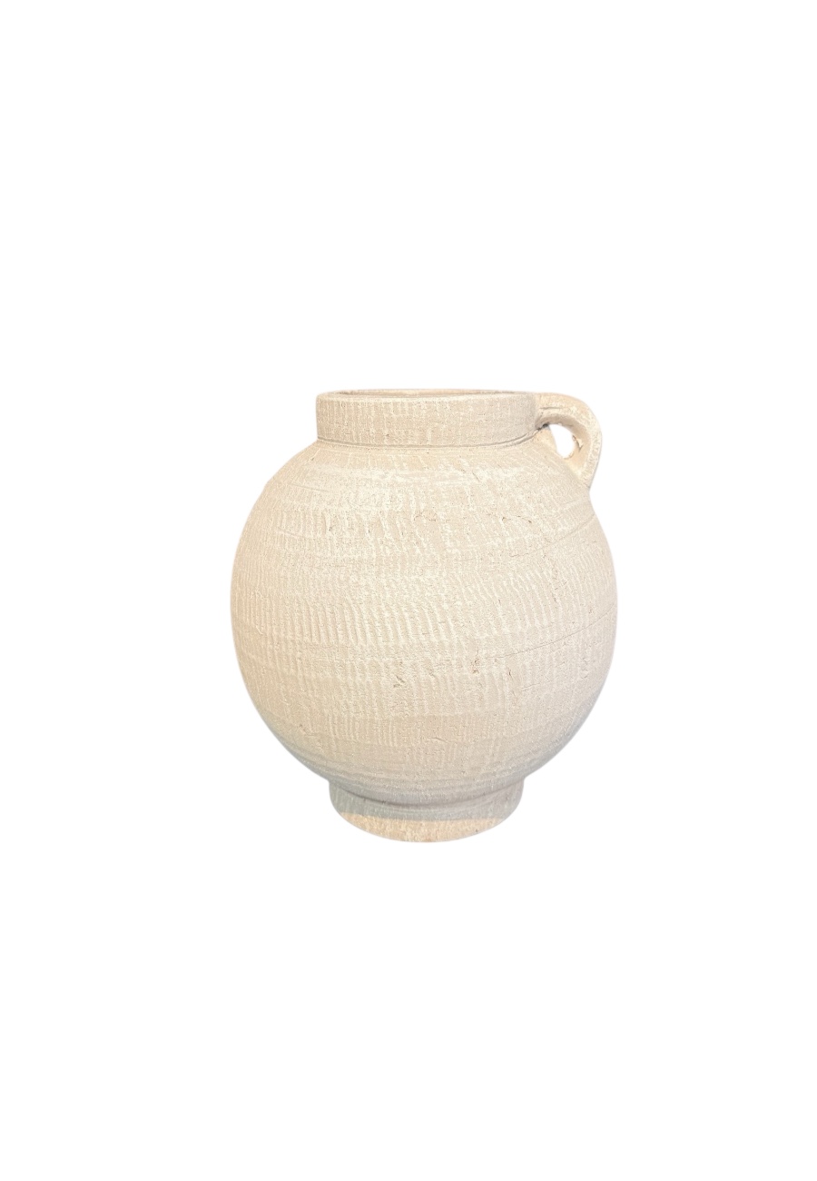 Ecru aardewerk bol vaas