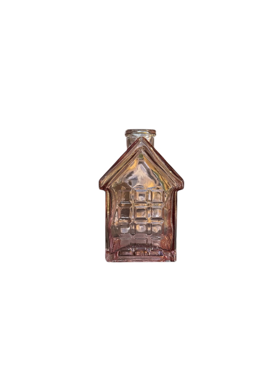 Glazen huis kandelaar roze