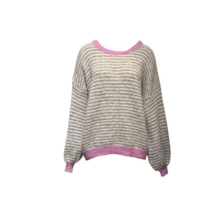 Zand/ecru gestreepte trui met roze accent