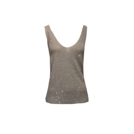 Zandkleurig lurex hemdje met ton sur ton steentjes