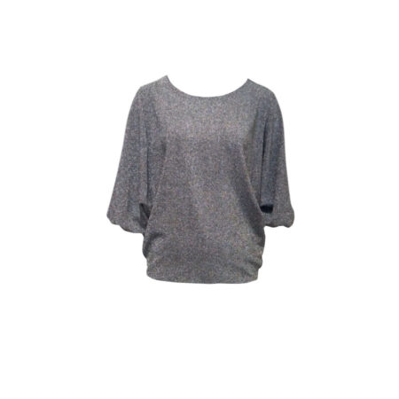 Zilverkleurige lurex top met pof mouwtje
