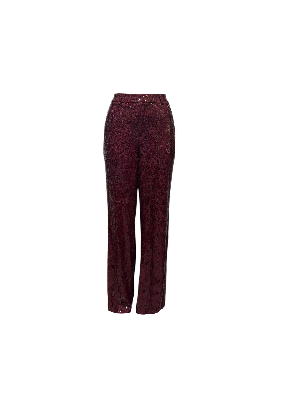 Bordeaux pailletten broek met rechte pijp