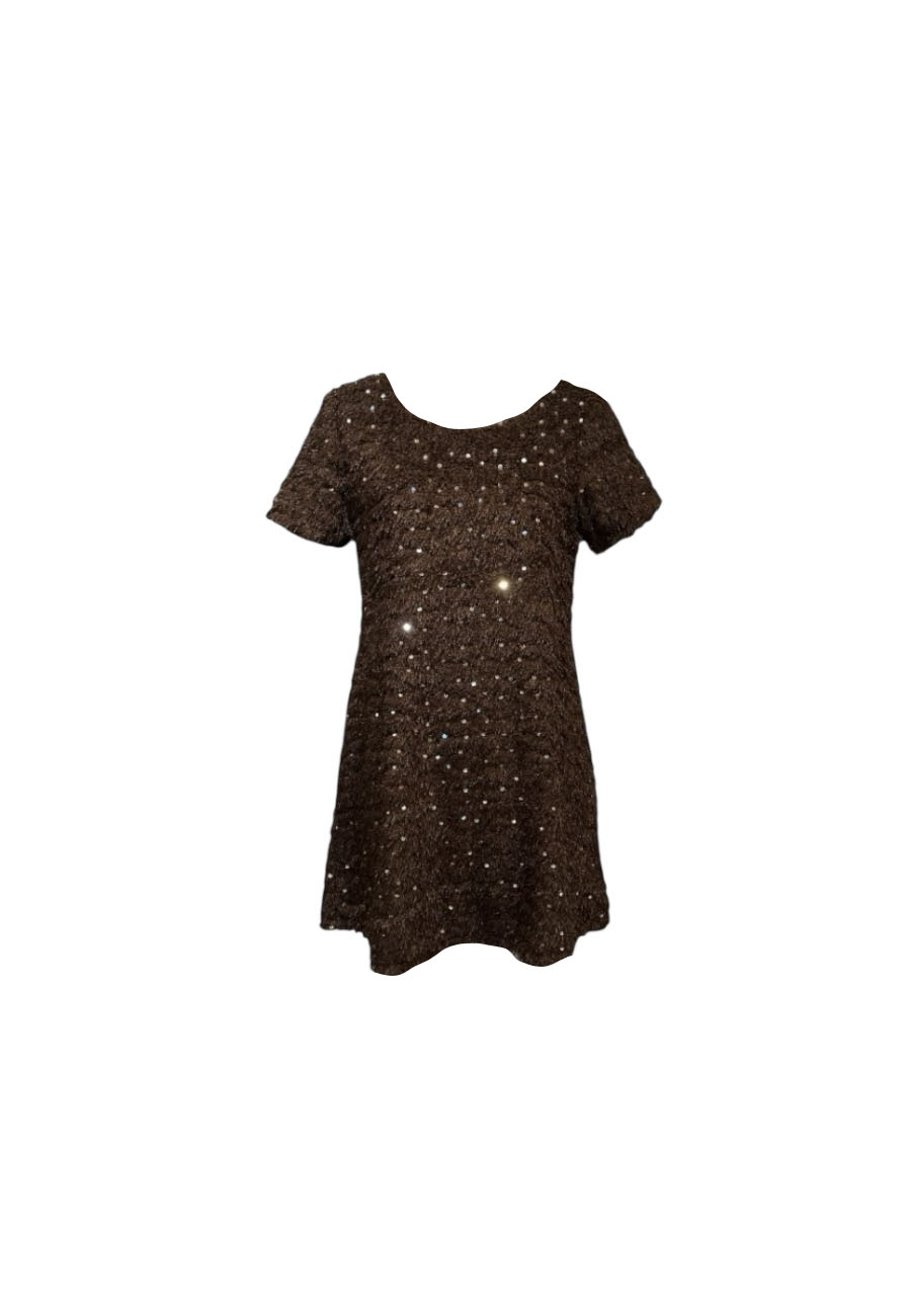 Bruin fluffy jurkje met pailletten