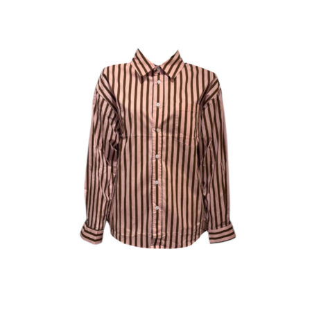 Roze/bruin gestreepte overhemdblouse