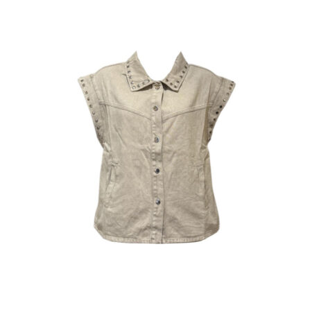Beige jeans gilet met studs