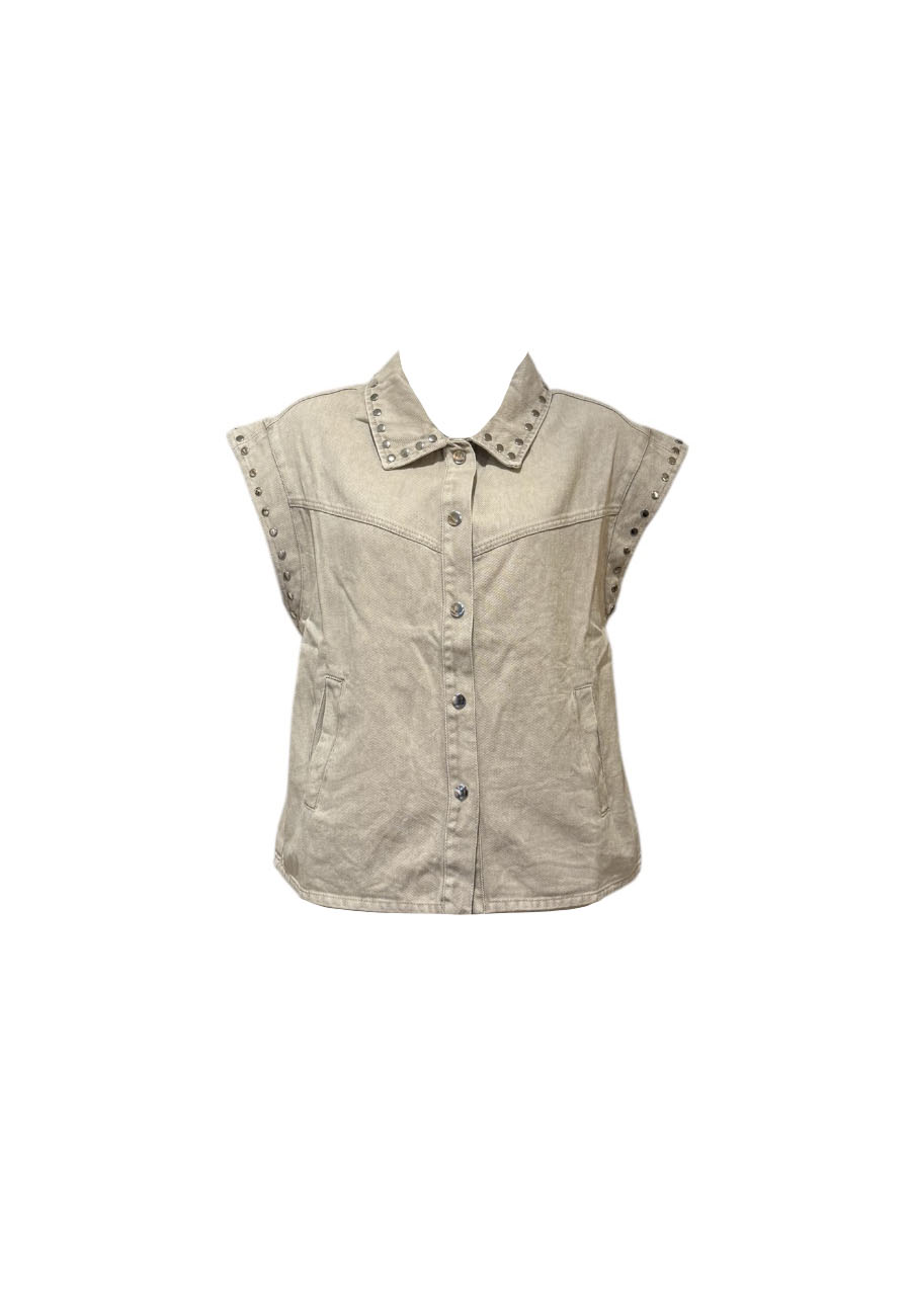 Beige jeans gilet met studs