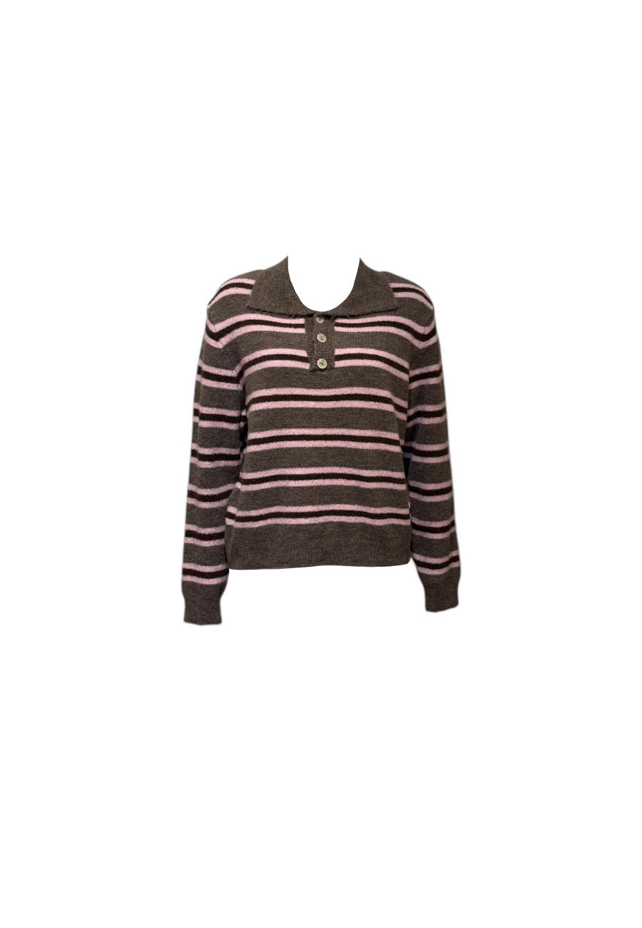 Bruin/roze gestreepte trui met kraag