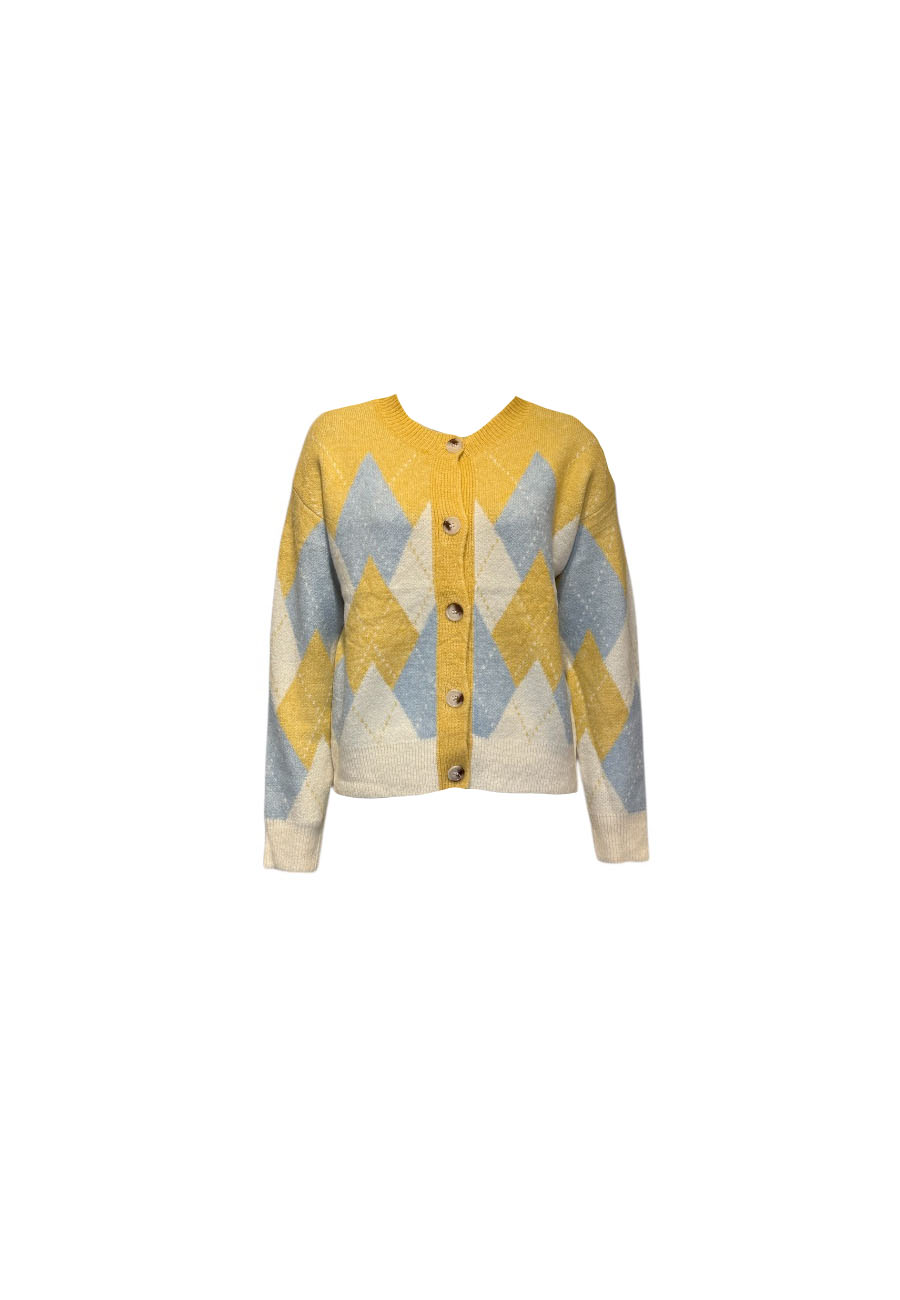 Geel/blauw geruiten vestje