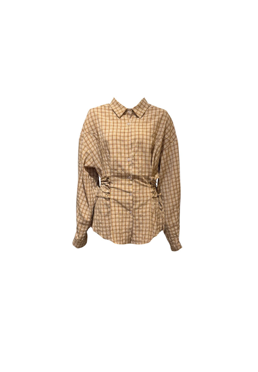 Camel ruiten blouse taps toelopend