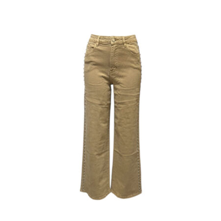 Warm beige wide leg jeans met studs